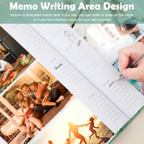 Image of Photo Album 4x6 with 300 Pockets, Linen Hardcover Slip-In Photo Album with Memo Writing Space & Front Window, Family Baby Wedding Travel Anniversary Memory Book (Green)