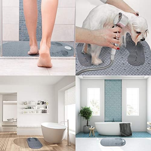 KAITOER Shower Mats Bath Mat Non-Slip Bath Mats for Tub Grinding Floor Massage Mat Foot Mat with Removable Pumice Stone 15.7 x 31.4 inch Soft Bathtub Mat with Suction Cups & Drain Holes