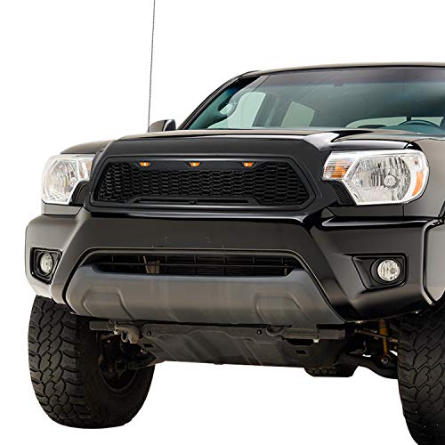 EAG Replacement Upper ABS Grille Front Grill with Amber LED Lights - Matte Black Fit for 12-15 Tacoma