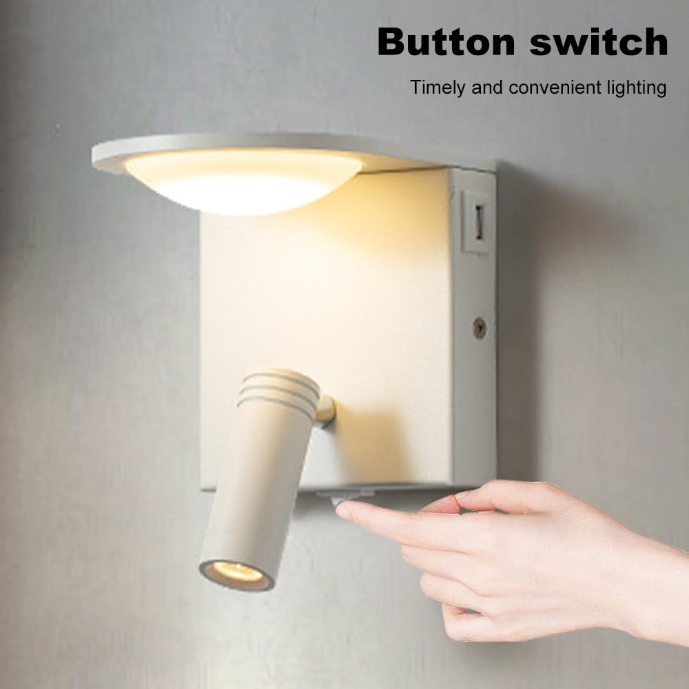 Jadssox Wandleuchte LED mit Schalter und USB-Anschluss - Drehbare Spotbeleuchtung 350°+90°, Warmweiß 3000K für Bettkopf, Nachttisch, Wohnzimmer und Schlafzimmer(White)