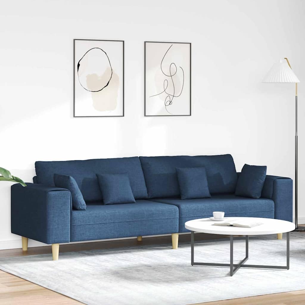 Sofá de 4 plazas con cojín, color azul, 250 x 77 x 76 cm