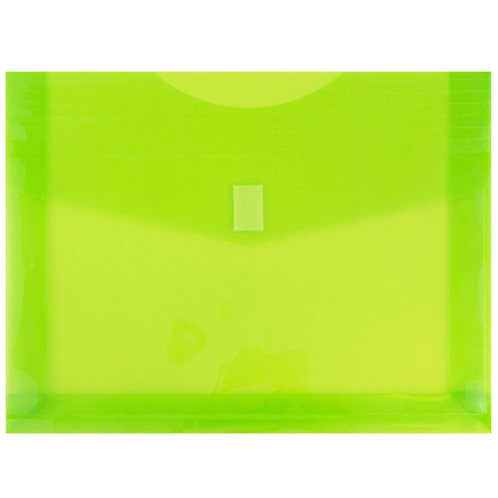 JAM PAPER Plastic Expansion Envelopes with Hook & Loop Closure - Letter Booklet - 9 3/4 x 13 with 2 Inch Expansion - Lime Green - 12/Pack