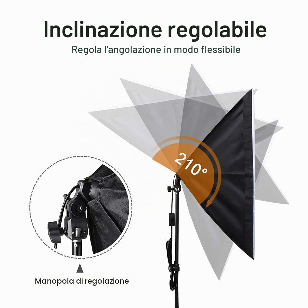 Set di illuminazione Softbox, kit professionale per studio professionale, attrezzatura continua con treppiedi da 2 m, 3200-5500 K, tripla lampadina LED con telecomando per fotografia fotografica