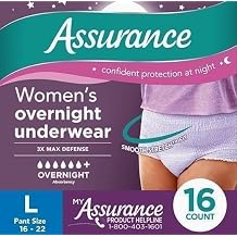 Assurance Women's Incontinence & Postpartum Underwear, Large, Overnight 16 Count.