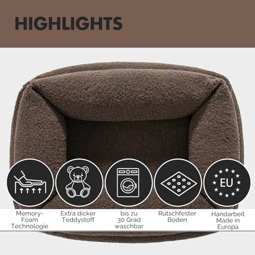 PAW WOW Sven Hundebett | Orthopädisches Hundebett | Teddy-Stoff | Hundekörbchen für kleine, mittelgroße und große Hunde (Braun, 75x105cm)