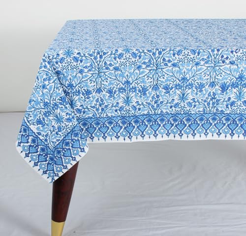 Ridhi Dark Royal Blue Hand Block Print Cotton Rectangle Tablecloth 90" x 60" inches Reusable Table Cover Decorative Everyday Use for Dining Room, Farmhouse, Home Gift for Spring, Mother's Day by Ridhi - Image 2