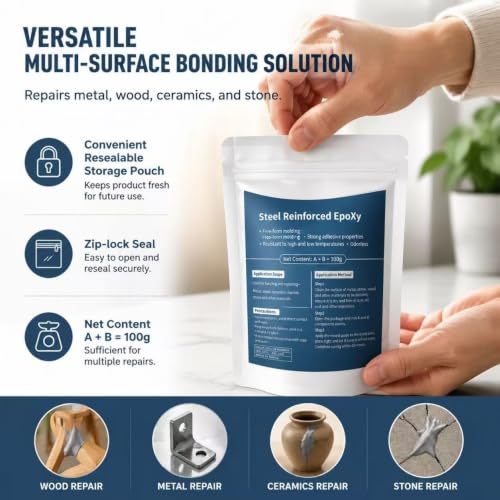 Image of Steel Reinforced Epoxy Putty, 2026 New Waterproof Heat-Resistant Epoxy Putty Repair Kit, Portable Multi Surface Repair Putty for Pipe and Railing Repair (1, White)