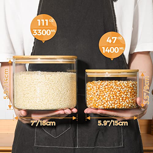 Comsaf Glass Food Storage Containers, 111 Oz/47 Oz Glass Flour And Sugar Containers With Airtight Lids, 7'' Wide Mouth Large Glass Jars With Bamboo Lid For Rice, Pasta, Oats, Grains, Cookie, Candy #TOP1