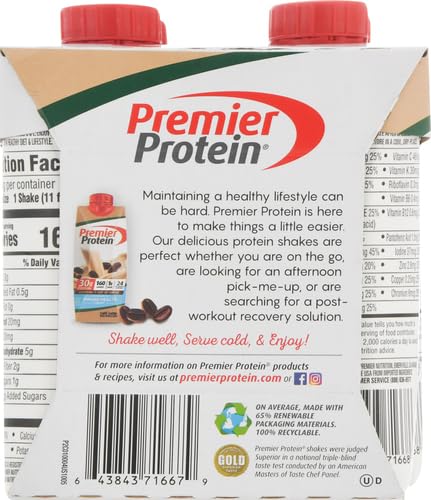 Image of Premier Protein Shake, Cafe Latte, 30g Protein, 1g Sugar, 24 Vitamins & Minerals, Nutrients to Support Immune Health, 11 Fl Oz, 4 Count (Pack of 4)