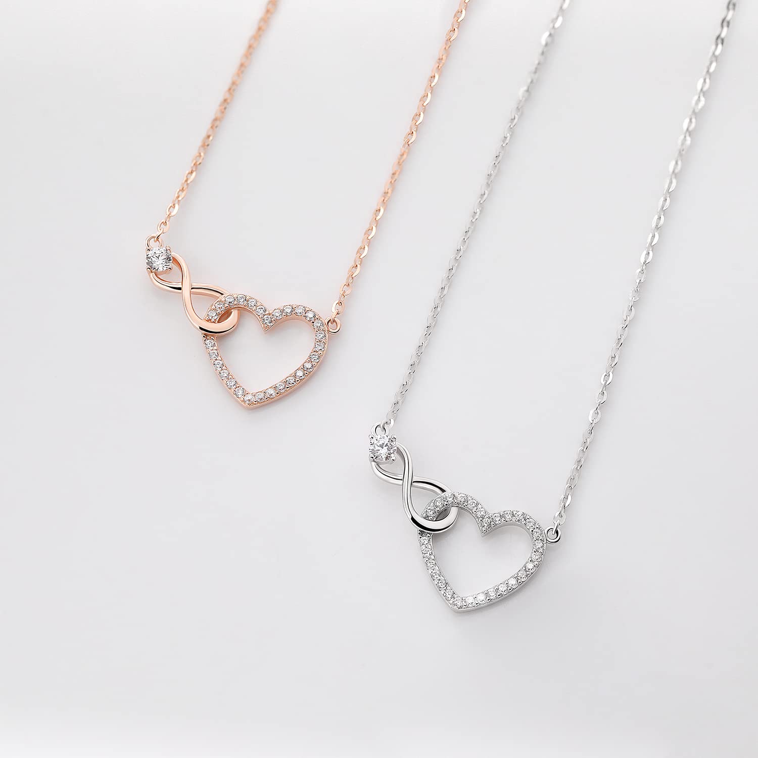 Meissa Collier Coeur Infini pour Femmes Zircon cubique diamant pendentif femme en or avec breloque en forme de coeur Collier Signe de l'Infini Amitié Promesse Cadeau, Or Rose