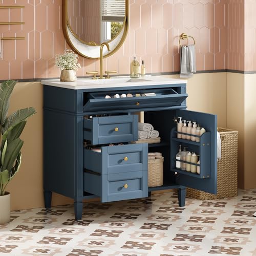 36 Inch Blue Bathroom Vanity with Sink Top,Modern Bathroom Vanity