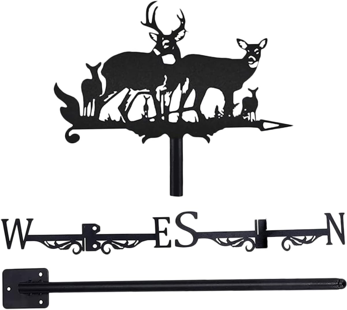 Iron Weather Vane with Elk Ornament Garden Weathervane Outdoor Lawn Wind Direction Indicator Metal Roof Mount Decorative Stake for Patio and Yard