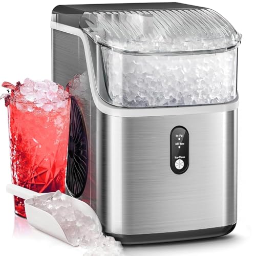 Crzoe Nugget Ice Makers Countertop, 35lbs/Day Pebble Ice Maker Machine with Sonic Ice, Self-Cleaning Countertop Ice Maker with Ice Scoop and Ice Basket for Home & Kitchen(Stainless Steels Silver)