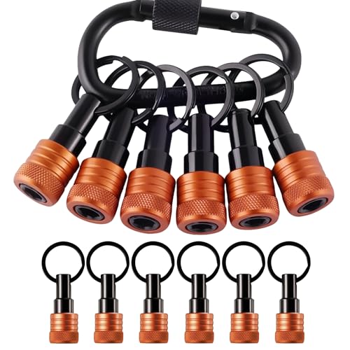 FACAINCXS NEW Orange 6PCS Bit Holders Keychain 1/4 inch Hex Shank Bit Holders Quick-change Design for Nut Driver Screwdriver & Drill Bits Include Keychain Carabiner Gifts for Men