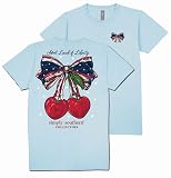 Simply Southern Sweet Land of Liberty - Cherries - Patriotic - Adult T-Shirt (US, Alpha, Large, Regular, Regular, Ice Blue)