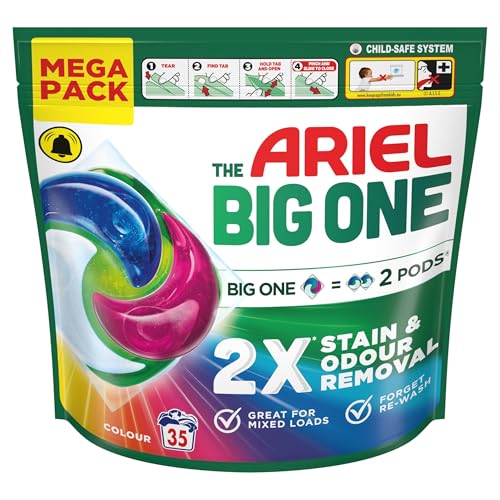 Ariel The Big One PODS - Cápsulas de detergente líquido de lavado, 35 lavados, color, 2 veces eliminación de manchas y olores, disolución rápida incluso en frío