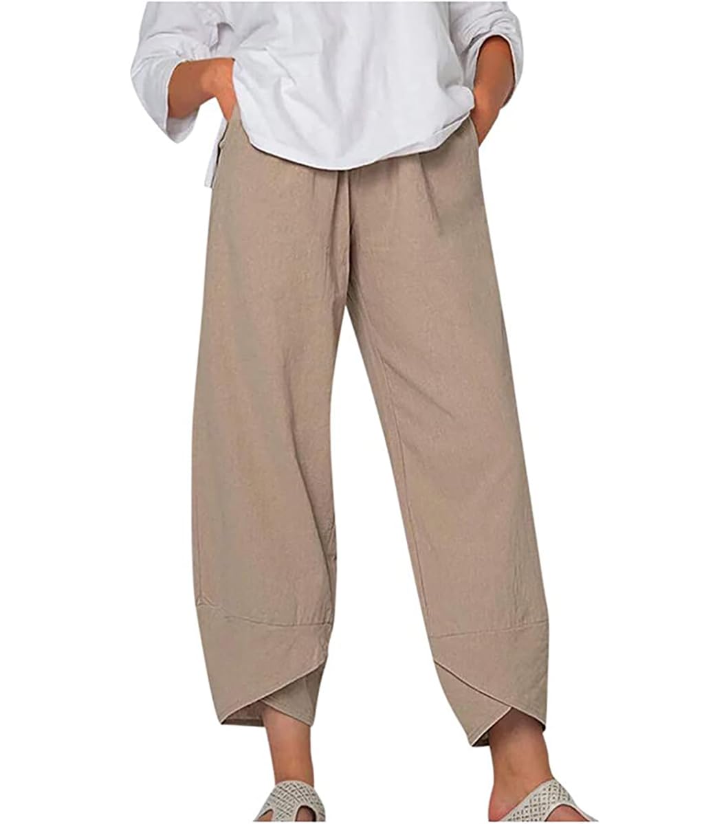 Unlimit Women Capri with Pockets, Summer Casual Pants, Beach Comfy Crop Pants, Cotton
