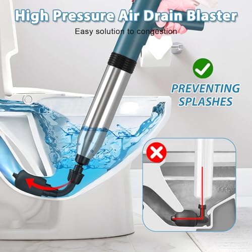 Image of Electric Toilet Plunger Air Powered Toilet Plunger High-Pressure Drain Unclogger Electric Plunger with Real-Time Visual Barometer, Stainless Steel Air Toilet Plunger for Bathroom, Floors, Shower