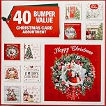 Christmas Cards Multipack - Pack of 40, Xmas cards Pack of 40, 10 Assorted Festive Designs, Traditional Christmas Scenes with Wreath, Robin, Dog by the Fireplace and Winter Landscapes