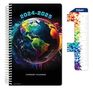 Global Datebooks Dated Middle School or High School Student Planner for Academic Year 2024-2025 includes Ruler/Bookmark and Planning Stickers (Block Style – 5.5″x8.5″ – Painted Globe)