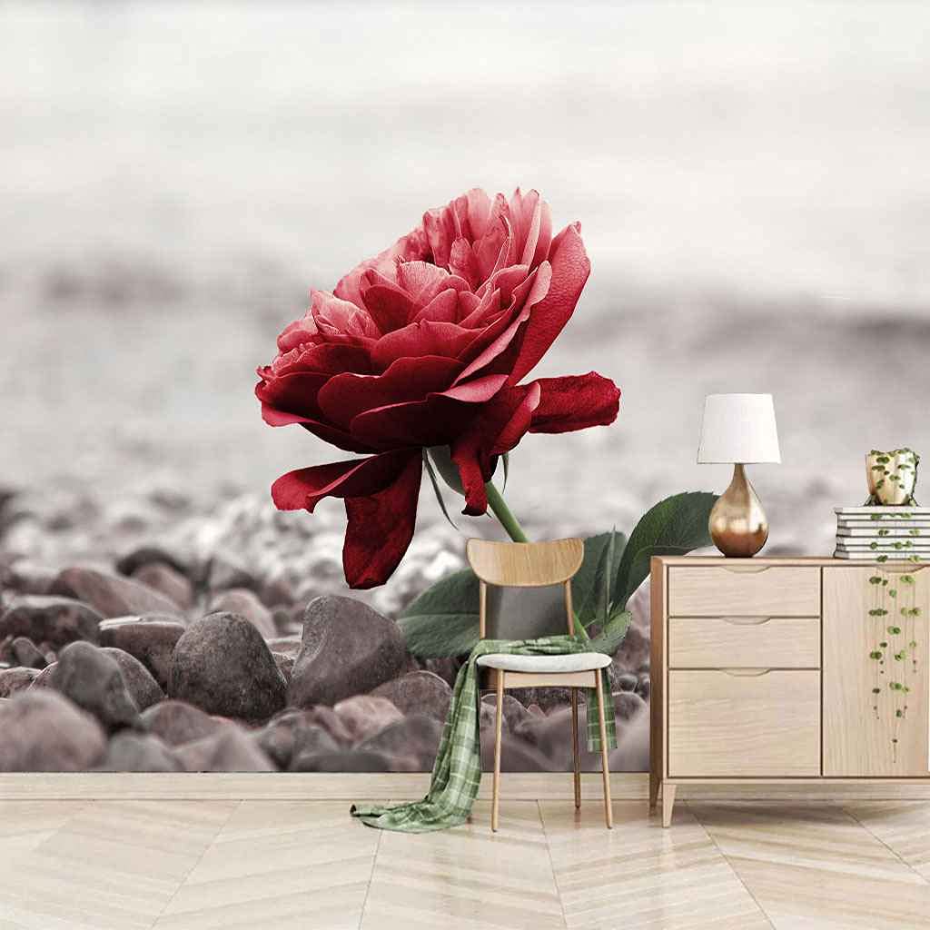 Papier peint fleurs rouges 3D sans colle pour rénover facilement une chambre