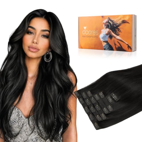 DOORES Clip in Hair Extensions Human Hair, Fast 5 Minutes Installation