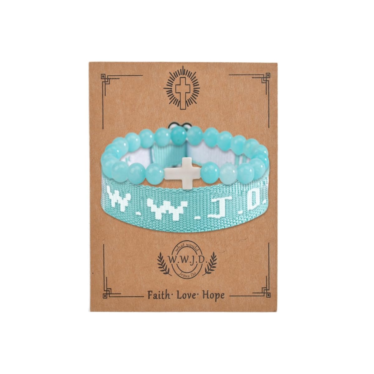 QRH Christian Cross WWJD Bracelet WWJD Braided Rope Bracelet Cross Crystal Beads Stretch Bracelets Religious Christian What Would Jesus Do Handmade