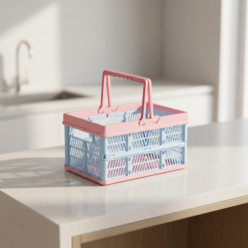 Cesta Plegable Picnic 20L Asas Resistentes(Medium-Blue Pink)