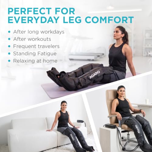 Image of AGARO Regal Air Compression Leg Comforter for Muscle Relaxation, Relief & Blood Circulation, Full Leg (Feet, Calf & Thigh) Compression Therapy, 6 Modes, 9 Intensity (upto 200 mmHg), 3 Timers, Reduces Swelling & Muscle Stiffness, (Large)