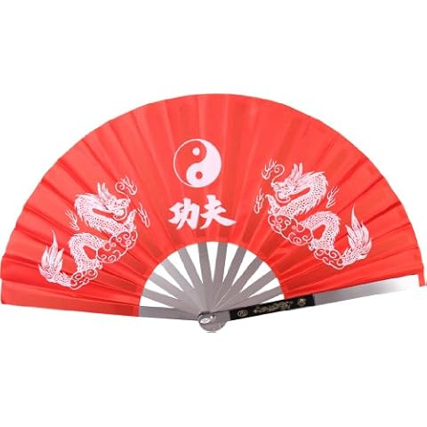 BladesUSA 2510-CRD Kung Fu Fighting Fan, Metal Frame, Red/White, 14-3/4-Inch Length, 27-1/4-Inch Open Cover