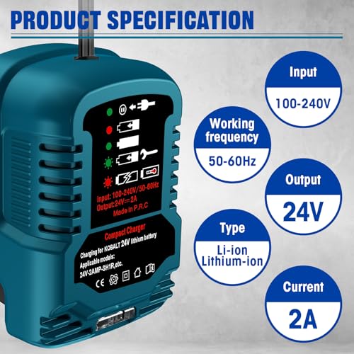 Mini carregador para bateria Kobalt 24V, tamanho 1/4 do KRC 2445-03 Original, para bateria Kobalt 24