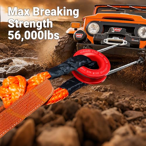 Image of Synthetic Soft Shackle & Recovery Ring Kit, 2PCS 1 /2 inch x 22 inch Soft Shackles(56,000Lbs Breaking Strength) with Snatch Ring for Synthetic Winch Rope for Off-Road Jeeps ATV UTV SUV Vehicle Recovery
