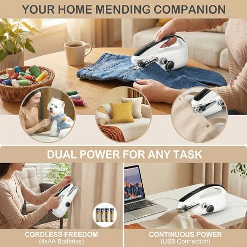 Image of Portable Mini Sewing Machine for Beginners， Portable Handheld Sewing Machine with Dual Speed & Power Modes - Quick Stitch for Home Travel DIY Repairs， Easy to use