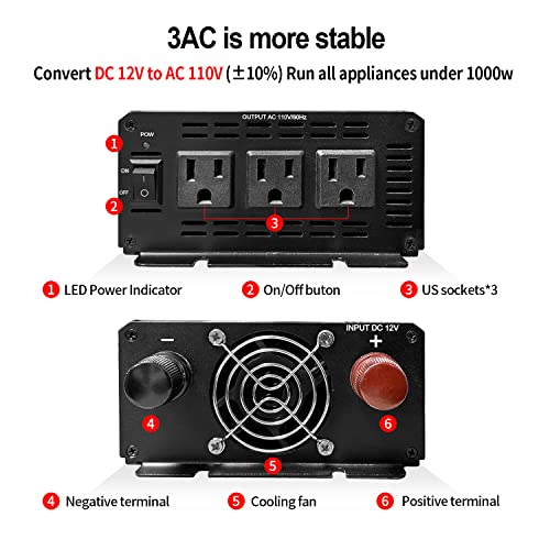Ysolx MT-MX1000 1000W Power Inverter 12V To 110V thumb #2