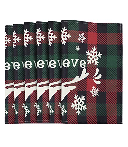 Image of Placemats Set of 6 Christmas Kitchen Table Mats Set of 4 Christmas Marble Kitchen Accessories Non Slip Placemats Reindeer and Snow Set of 6