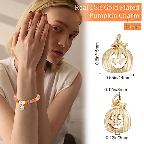 Beebeecraft 1 Box 10Pcs Halloween Charms 18K Gold Plated Pumpkin Charms Jack O Lantern Pendant Findings for DIY Key Chain Necklace Bracelets Jewellery Making - Image 2