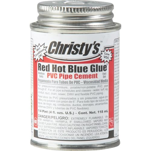 Christy's Red Hot Blue Glue PVC Cement - Medium Body, Very Fast Set, Low-VOC, 1/4 Pint (4 fl oz)