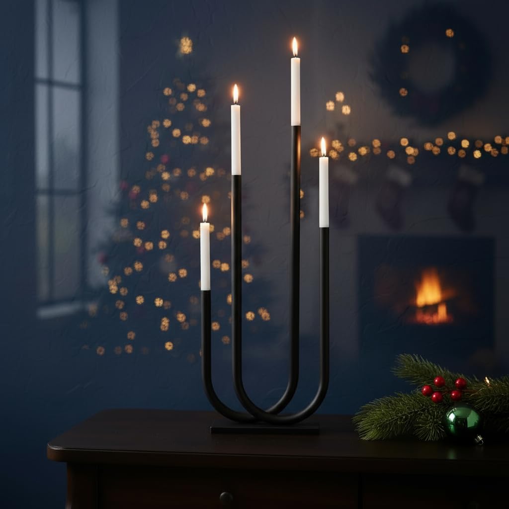 Moderner Kerzenständer Tonis, 4 Kerzen, Metall Schwarz Matt, 68,8 cm Höhe