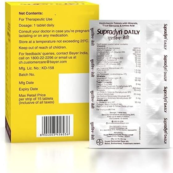 SENTA puu Supradyn Daily Multivitamin Tablets with Zinc (15 Strips), Brown, 225 Count