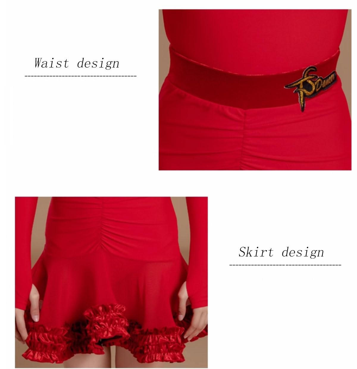 Vestito da Ballo Latino a Maniche Lunghe per Bambine, Gonna da Ballo con Spalle Scoperte per Bambine, Abbigliamento da Spettacolo per Danza Cha Cha Rumba Samba