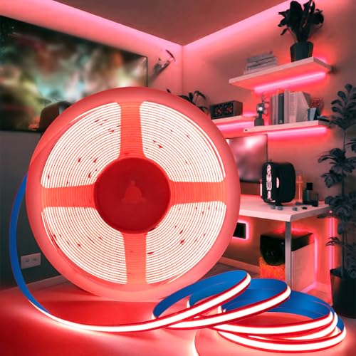 KSIBNW Striscia LED COB 24V, 10M Adesive Luci LED Rosso Strisce 320LEDs/M Flessibile Luce Nastro Larghezza 8mm Tagliabile Tubo per Soggiorno, Natale, Camera da Letto, Bar, Festa, Senza Alimentatore