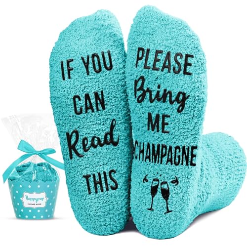 HAPPYPOP Champagne Gifts for Women - Funny Socks for Champagne Drinking Lovers, Fuzzy Drink Lover Socks