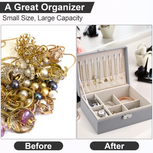 Pystuvo Jewellery Box for Women, 2-Layer Large Jewellery Organiser Box with 2 Watch Pillows, PU Leather, Travel Jewellery Organiser for Earrings Rings Necklaces Watches Bracelets,Grey - Cosy Home Interiors Pystuvo Jewellery Box for Women, 2-Layer Large Jewellery Organiser Box with 2 Watch Pillows, PU Leather, Travel Jewellery Organiser for Earrings Rings Necklaces Watches Bracelets,Grey - Image 4