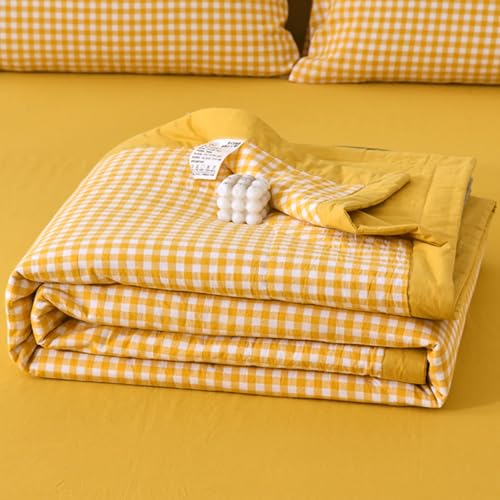 ENEN Colcha Acolchada Algodón, Edredón Ligero de Verano Colchas Acolchadas Transpirable Suave Cubrecama Cómoda para Cama 90 105 135 150 180, Individual Matrimonio King (Tartán Amarillo,180x200cm)