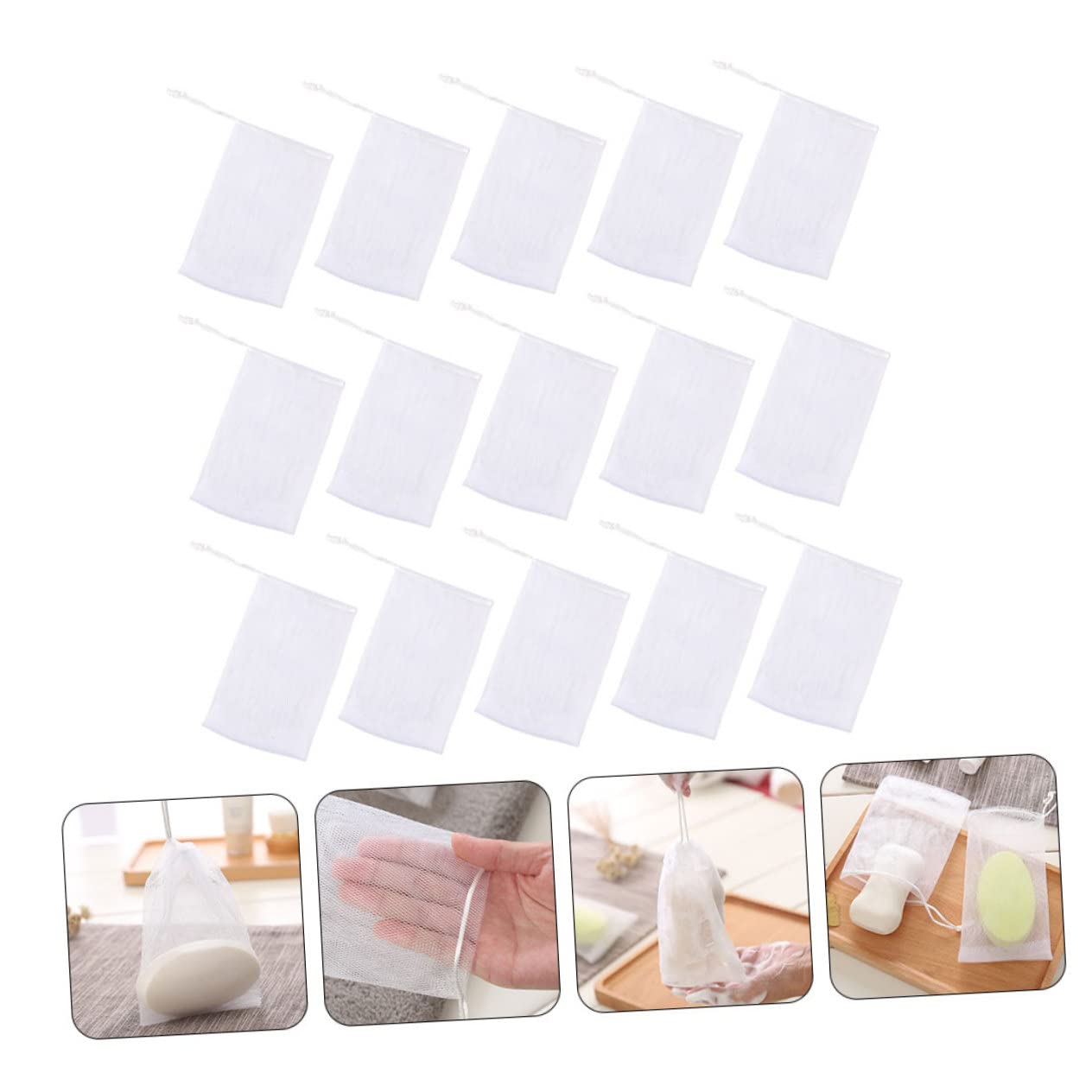 100pcs Foaming Net Soap Pouch Multi-purpose Double Bathing Accessory for Body and Face Washing Efficient Bubble Maker Convenient Drawstring Design for Quick Drying
