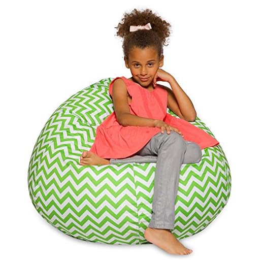 Posh Beanbags Big Comfy Bean Bag Posh Large Beanbag Chairs with Removable Cover for Kids, Teens and Adults Polyester Cloth Puff Sack Lounger Furniture for All Ages, 38in, Chevron Green and White