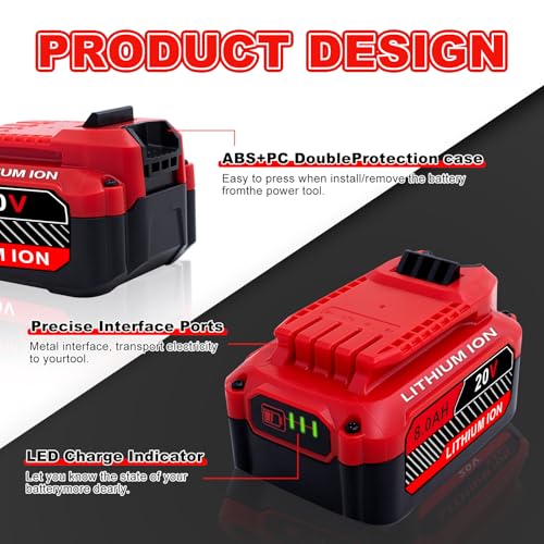 Image of Upgrade 2-Pack 20V 8.0Ah Replacement for Craftsman 20V Battery V20 Lithium ion Batteries Compatible with CMCB205 CMCB204 CMCB206 CMCB202 CMCB201 20V Cordless Power Tools