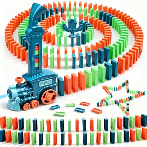 Domino Train Toys for 3 Year Old Boy Gifts, Automatic Domino Laying Electric Train with 180Pcs Domino Blocks, Kids Building and Stacking Train Dominoes Game Toys for 3 4 5 Year Old Boys Gifts (A)
