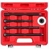 WETT Harmonic Balancer Installer Tool Set, 5-Piece Long Reach Crank Pulley Underdrive Damper Puller Installation Tool Kit, 4 threaded rods and 1 Bearing Press Hex Nut