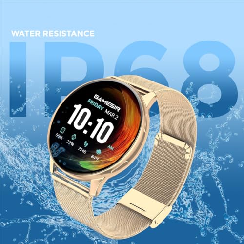 Image of GameSir Active 5 Smart Watch AMOLED Display 1.3 inch Screen, 360 * 360 Resolution, IP68 Waterproof with Multiple Watch Faces Bluetooth Calling Round Dial Smartwatch for Men & Women (Millanese Gold)